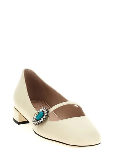 Valentino Embellished Square Toe Ballet Flats With Low Block Heel In Neutral