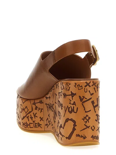 Chloé Maxime Leather Slingback Platform Sandals In Brown