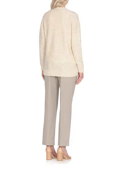 Fabiana Filippi Beige Cotton Blend Cardigan With All-over Paillettes In Neutral
