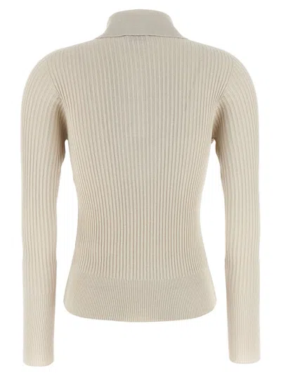 Peserico Collared Ribbed Polo Shirt With Long Sleeves In Neutral