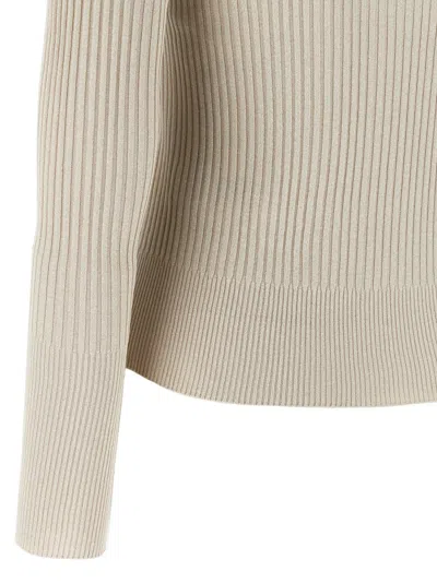 Peserico Collared Ribbed Polo Shirt With Long Sleeves In Neutral