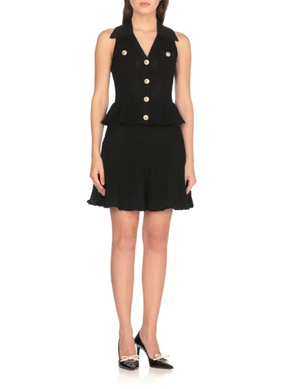 Self-portrait Pointelle-knit Sleeveless Mini Dress In Black