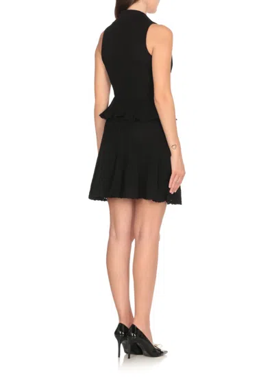 Self-portrait Pointelle-knit Sleeveless Mini Dress In Black