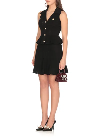 Self-portrait Pointelle-knit Sleeveless Mini Dress In Black
