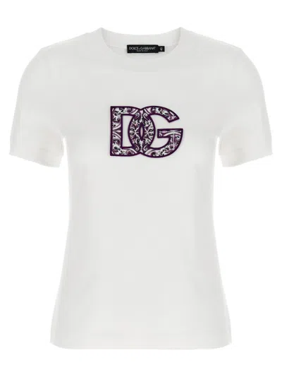 Dolce & Gabbana Jersey T-shirt With Lace Inlay In White
