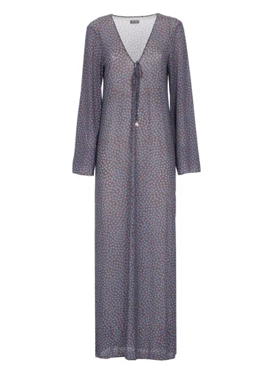 Fisico Cristina Ferrari Fisico Maxi Dress With V-neck In Gray
