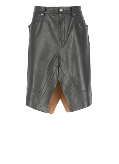Rick Owens Structured Black Leather Skirt With Front Zip In Black