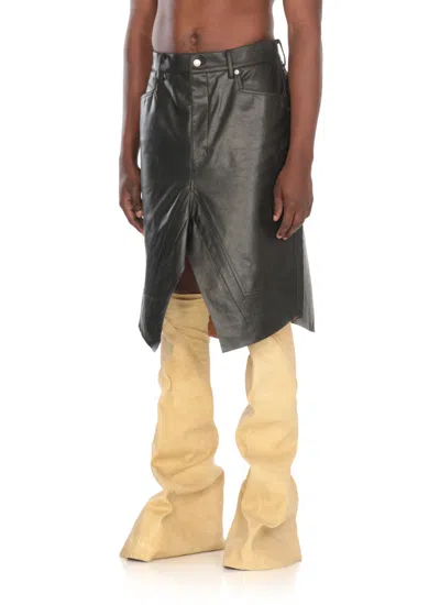 Rick Owens Structured Black Leather Skirt With Front Zip In Black