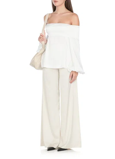 D Exterior D. Exterior Satin Blouse With Off-the-shoulder Design