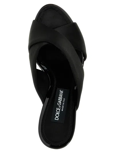 Dolce & Gabbana Solid Color Satin Sandals With Silver-tone Dg Monogram Heel