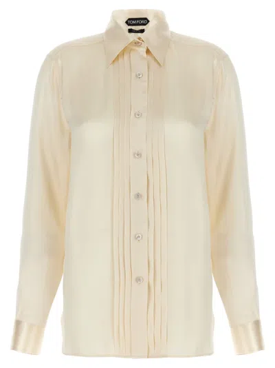 Tom Ford Silk Shirt With Pleated Detail And Pointed Collar In Pink