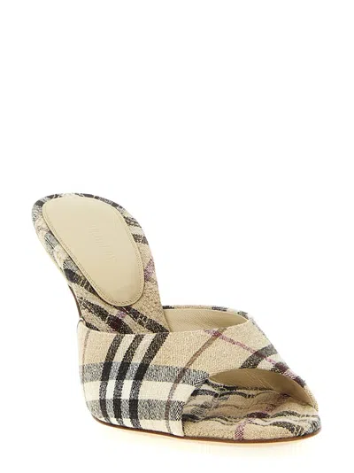 Burberry 90mm Lf Mews Check Textile Mules In Neutral