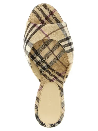Burberry 90mm Lf Mews Check Textile Mules In Neutral