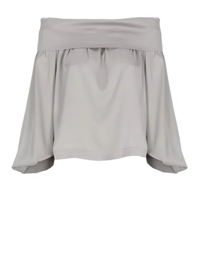 D Exterior D. Exterior Ivory Satin Blouse With Straight Neck In Gray