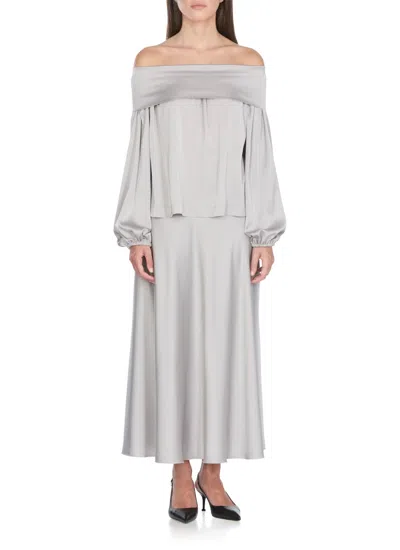 D Exterior D. Exterior Ivory Satin Blouse With Straight Neck In Gray