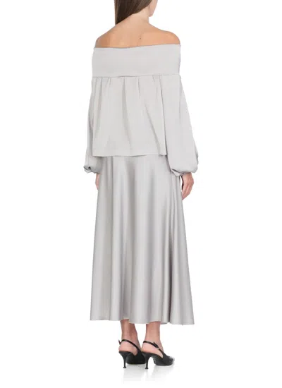 D Exterior D. Exterior Ivory Satin Blouse With Straight Neck In Gray