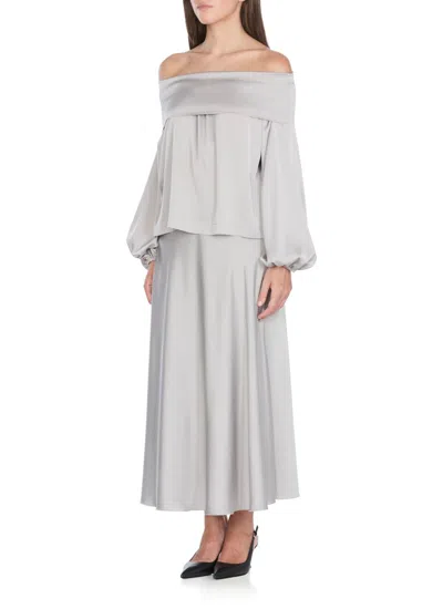 D Exterior D. Exterior Ivory Satin Blouse With Straight Neck In Gray