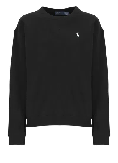 Polo Ralph Lauren Black Cotton Sweatshirt With Iconic Pony Logo In Black