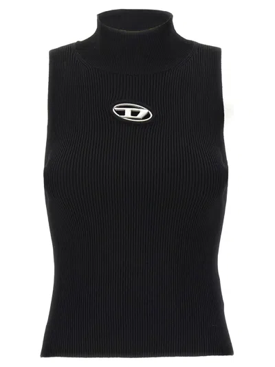 Diesel Black Tank Top With D Logo Cut-out In Ribbed Jersey Woman In Black