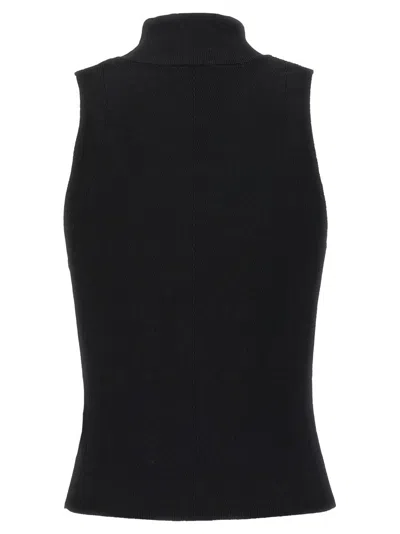 Diesel Black Tank Top With D Logo Cut-out In Ribbed Jersey Woman In Black