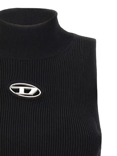 Diesel Black Tank Top With D Logo Cut-out In Ribbed Jersey Woman In Black
