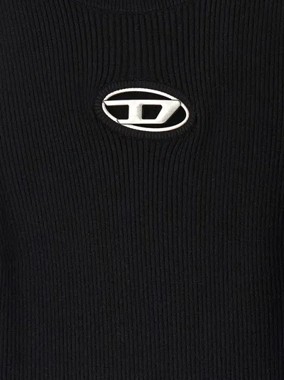 Diesel Black Tank Top With D Logo Cut-out In Ribbed Jersey Woman In Black
