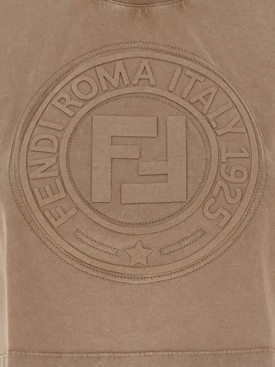 Fendi Beige Cotton Logo Crop T-shirt In Brown