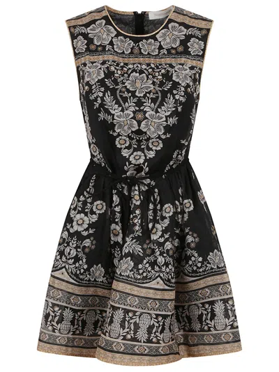 Zimmermann Sleeveless Mini Dress With Floral Patterns In Black