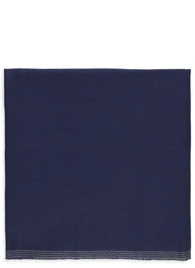 Brunello Cucinelli Cashmere And Wool Scarf With Microfringe Trims In Blue