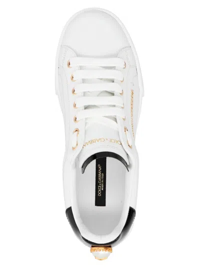 Dolce & Gabbana White Low Top Sneakers With Logo Lettering On The Tongue And Logo Detail On The Heel In Leather Woma In White