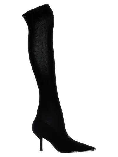 René Caovilla High-leg Knitted Boots With Rhinestone Detailing