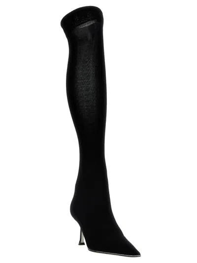 René Caovilla High-leg Knitted Boots With Rhinestone Detailing