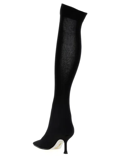 René Caovilla High-leg Knitted Boots With Rhinestone Detailing