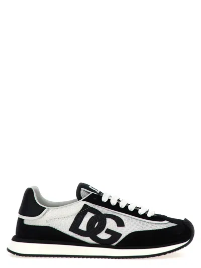 Dolce & Gabbana Low-top Mesh Sneakers With Suede Inserts In Black