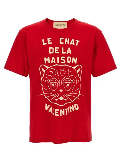 Valentino Garavani T-shirt With Le Chat De La Maison Print In Red