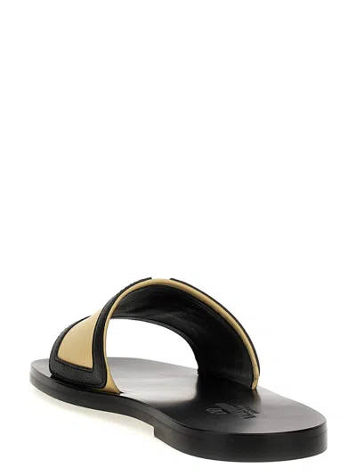 Valentino Men's Black And Beige Goat Leather Slippers With Central Strap