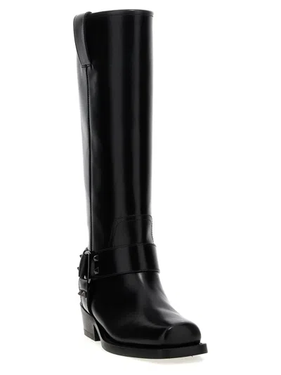 Valentino Garavani Black Leather Biker Rockstud Boots