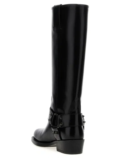 Valentino Garavani Black Leather Biker Rockstud Boots