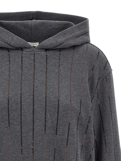 Brunello Cucinelli Cotton Sequin-stripe Hoodie In Gray