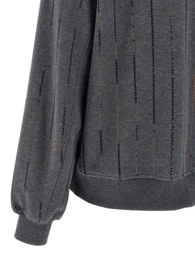 Brunello Cucinelli Cotton Sequin-stripe Hoodie In Gray