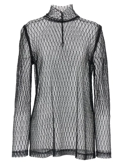 Dolce & Gabbana Delicate High Neck Mesh Blouse In Black