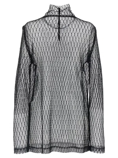 Dolce & Gabbana Delicate High Neck Mesh Blouse In Black
