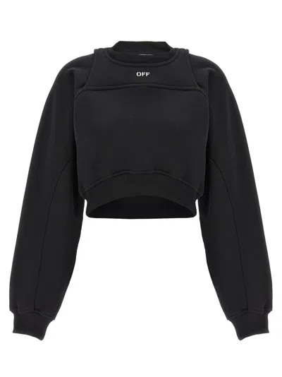 Off-white Cotton Sweatshirt With Frontal Logo In Black