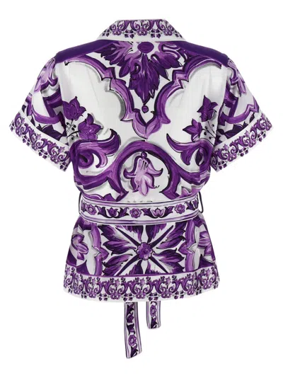 Dolce & Gabbana Majolica Print Silk Twill Shirt Women In Multi