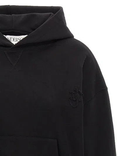 Jw Anderson J. W. Anderson Cropped Black Hoodie With Subtle Branding And Relaxed Fit In Black