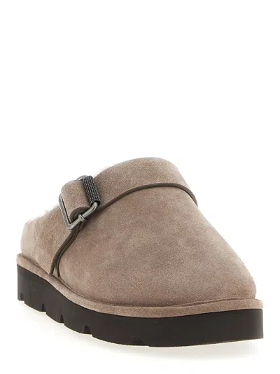 Brunello Cucinelli Suede Sabots With Sherling Lining