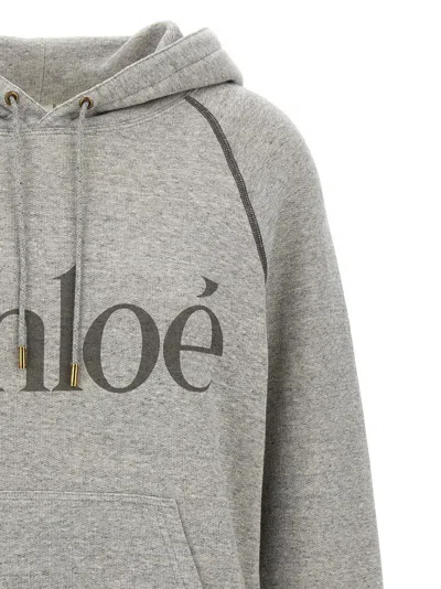 Chloé Hooded Cotton Blend Sweatshirt With Kangaroo Pocket In Gray