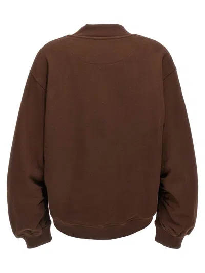 Attico Brown Cropped Sweatshirt With V Neck And Logo Lettering On The Front In Cotton Woman In Brown
