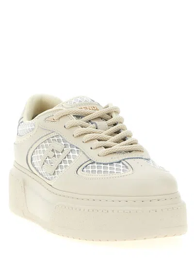 Fendi Women Sand Leather And Mesh Sneakers