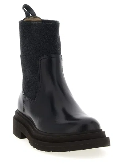 Brunello Cucinelli Precious Loop Detail Ankle Boots In Black